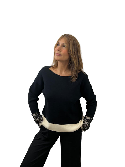 Maglia con polsi in pizzo